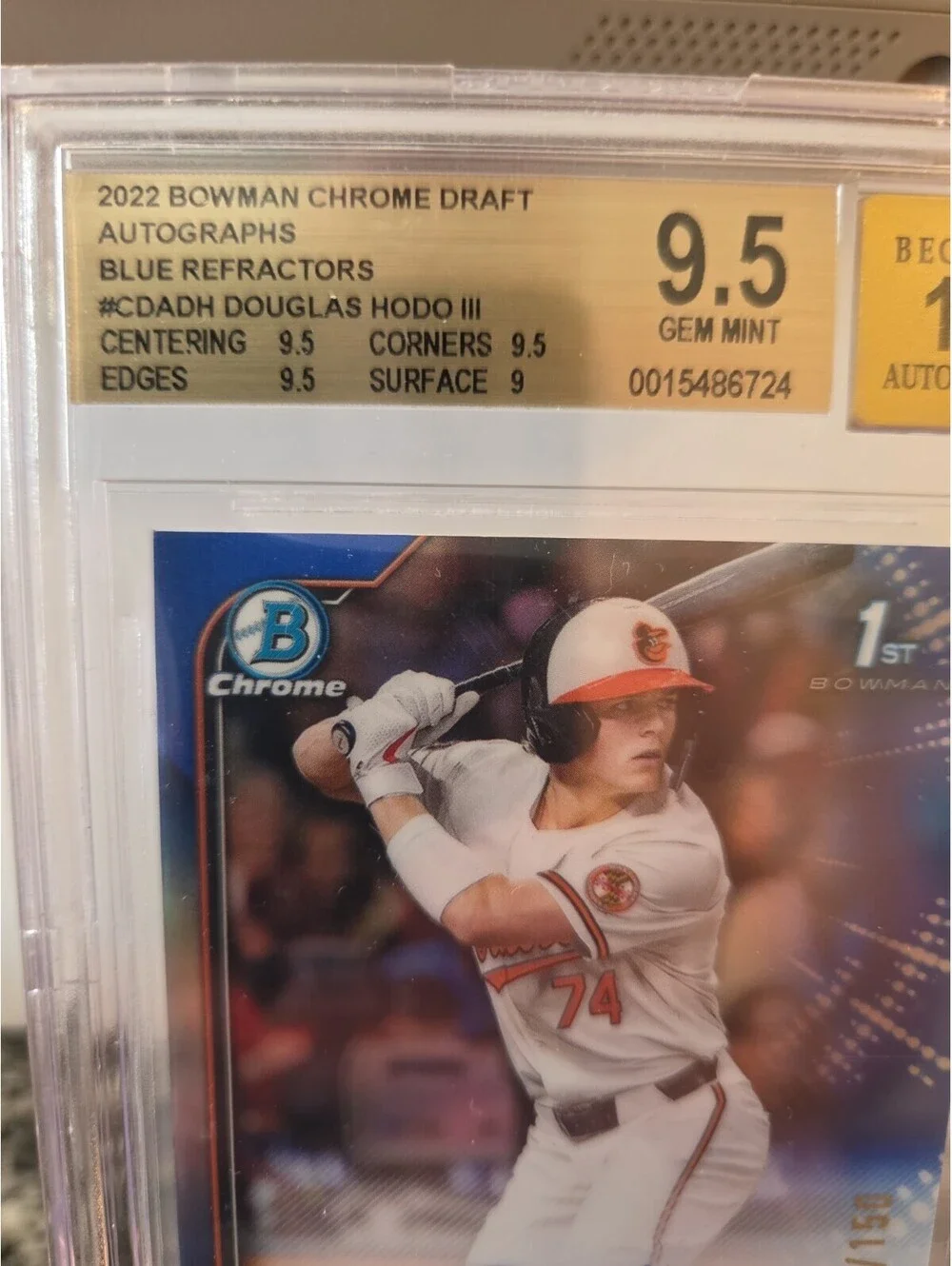 2022 Bowman Draft Chrome Auto Blue Ref /199 Douglas Hodo BGS 9.5 GEM MINT 1ST